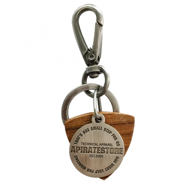 Combination wooden and metal keyring