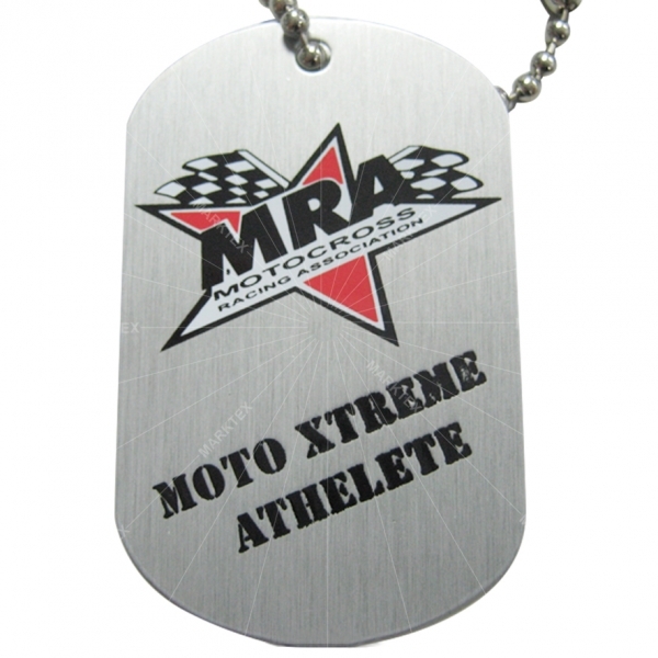 Custom anodized aluminum dog tag with long chain