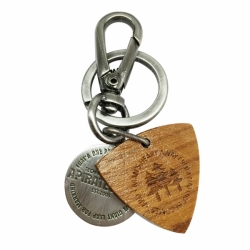 Combination wooden and metal keyring