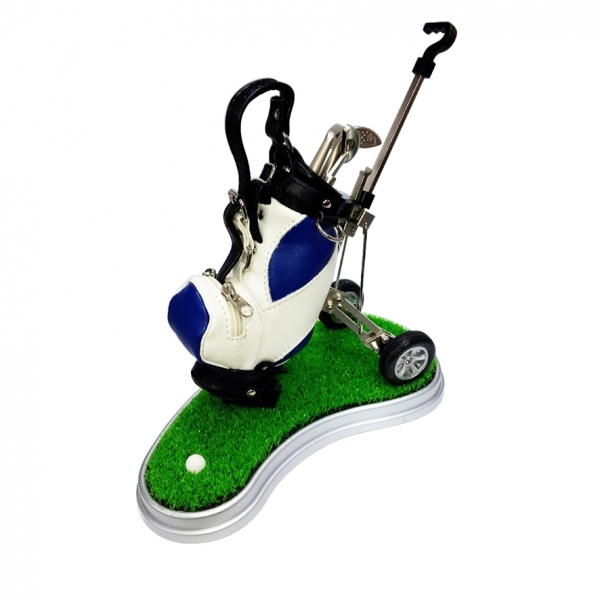 ゴルフクラブ記念ギフトとしてロゴ付きのゴルフカート模型ペンホルダーセット