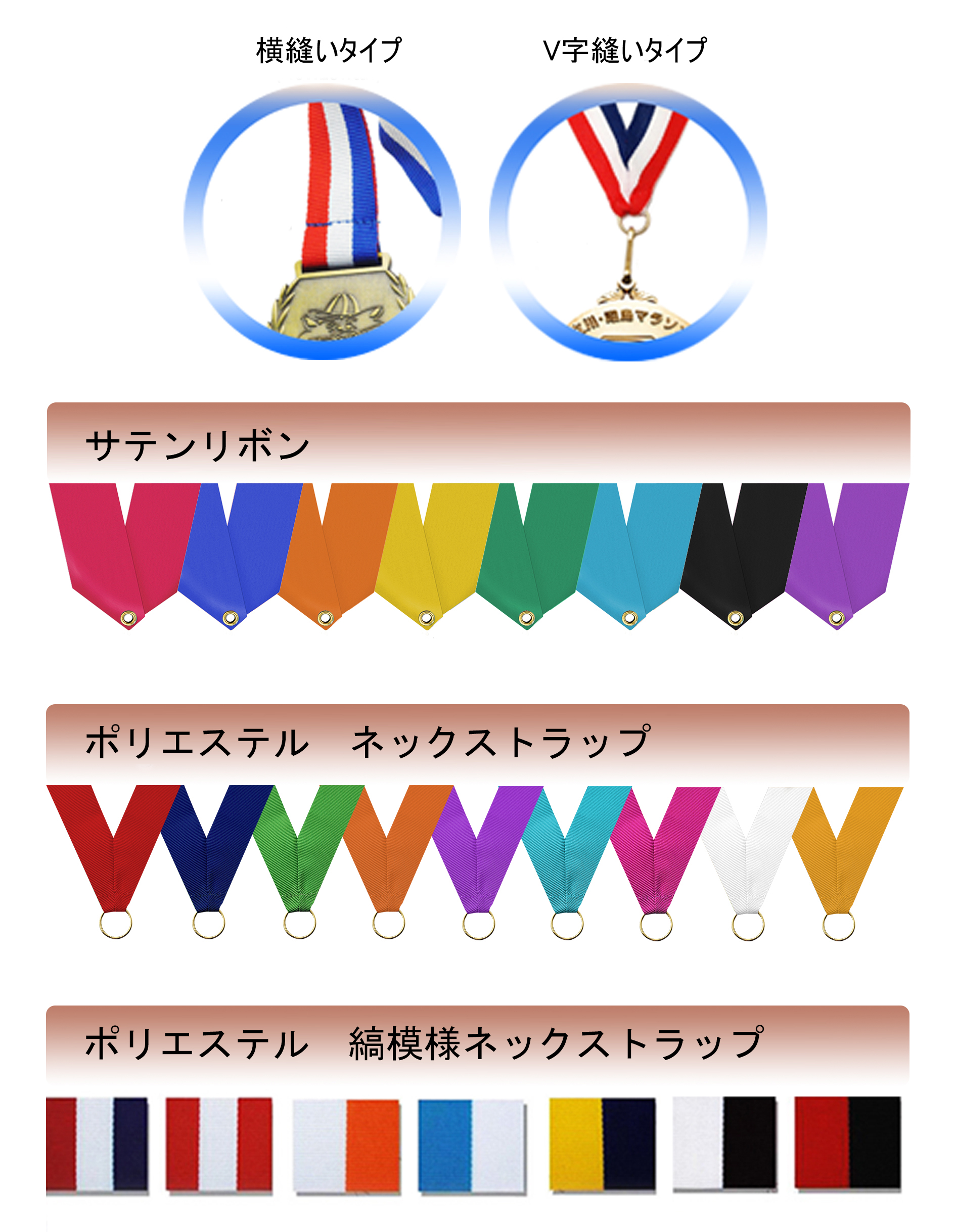 メダルの横縫いタイプとV字縫いタイプの違い